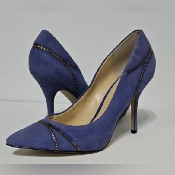 Enzo Angiolini Blue Zipper Suede Pumps Size 6/6.5 - Picture 1 of 10